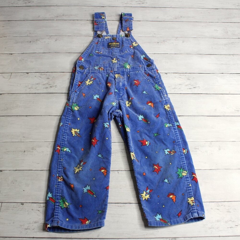 Vintage Oshkosh B'gosh Boy's Vestbak Bib Overalls Size 4T Space Rocket USA